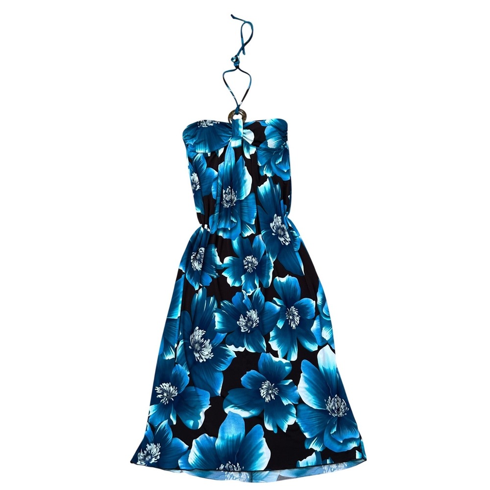 Y2k vintage tropical floral ring halter maxi dress resort hawaiian 4 turquoise